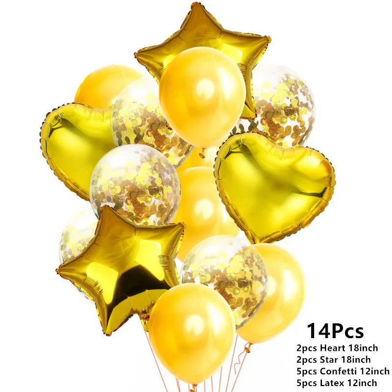 14pcs Gold Confetti Бутылки вина Виски фольги воздушные шары с днем рождения украшения для взрослых детей надувные шарики для свадьбы события вечерние шары - Цвет: 14pcs Gold Confetti