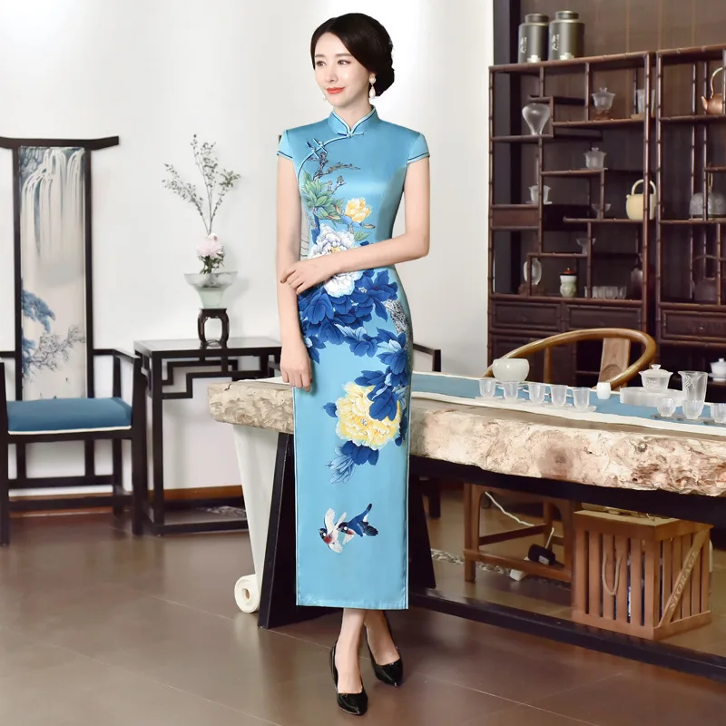 Китайское традиционное платье с коротким рукавом сексуальное восточное Cheongsam