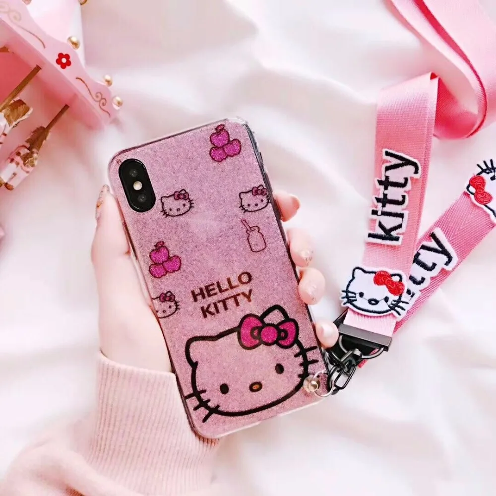 Милый розовый флэш-порошок чехол для iPhone XS MAX XR мультяшный котенок TPU X 6 6S Plus 7 8