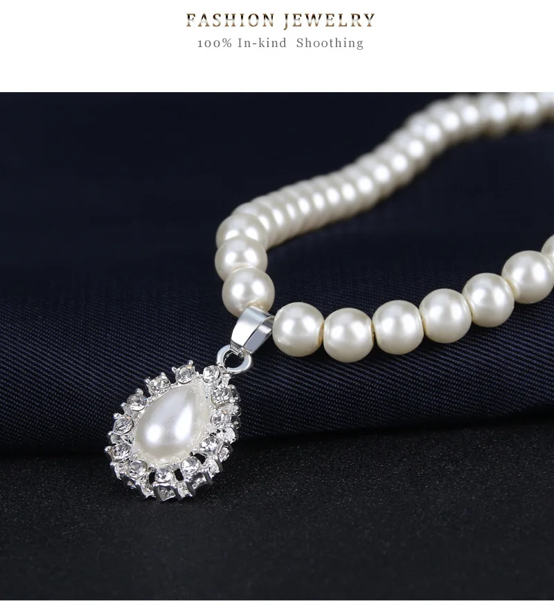 Fashion Imitation Pearl Drop Earrings Necklace Women Wedding Jewelry Sets Charming Flower Pendant Crystal Bridal Set T | Украшения и