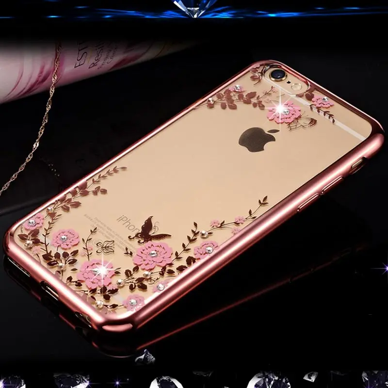 Шикарный цветочный силиконовый чехол для iPhone 7 Xs Max XR Роскошный со стразами X 6 8 6s