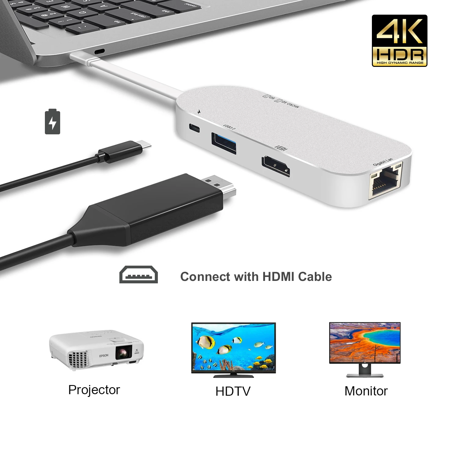 USB C хаб HDMI Ethernet адаптер для Macbook Pro Thunderbolt 3 Type Gigabit Lan 4k кард ридер + источник