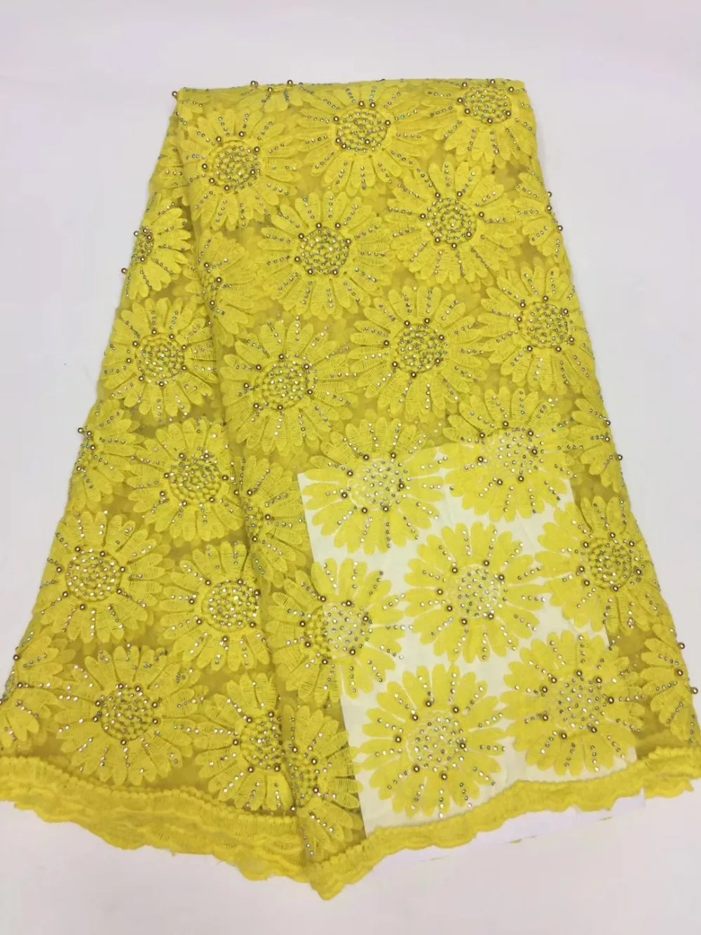 Free shipping 5 yards/set High quality African water soluble cord lace fabric with Rhinestones for wedding decoration | Дом и сад
