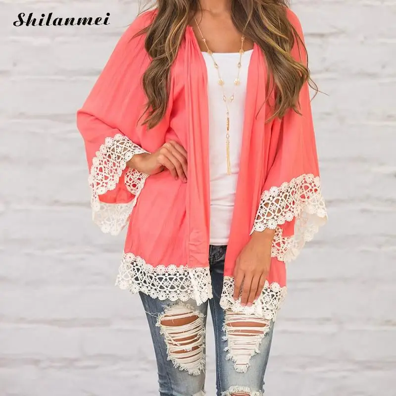Boho Винтаж черная блузка Для женщин Кружево Куртка-кардиган осень 2017 г.