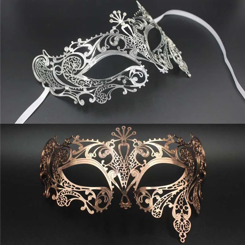 Чистые металлы венецианские маски высокого качества Серебряный Бал-маскарад