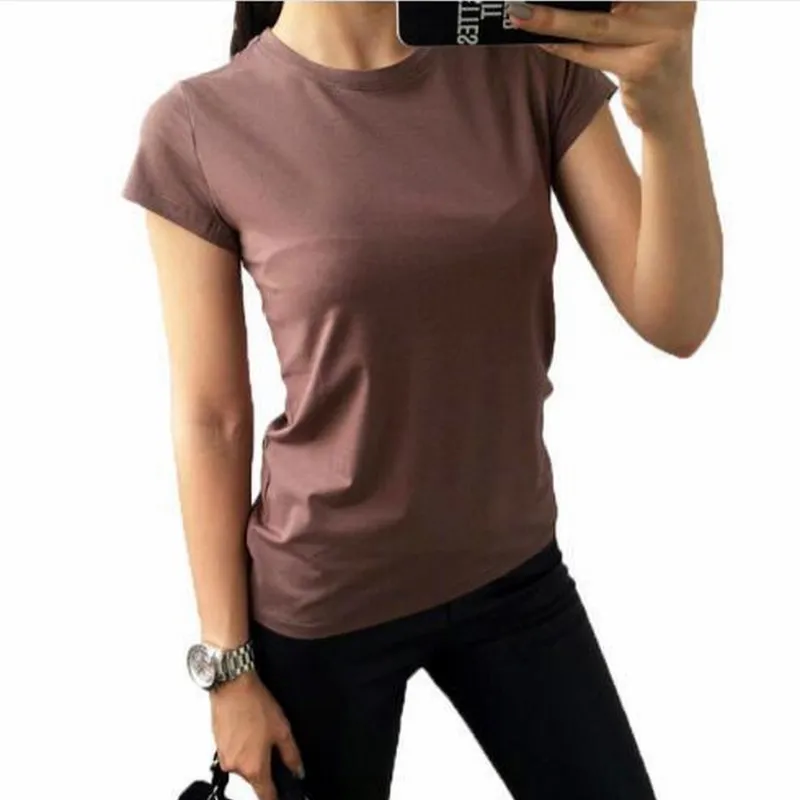 Женская футболка с короткими рукавами Повседневная Эластичная хлопковая 5