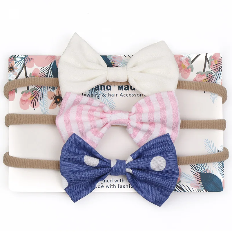 

Boutique 12sets 3in1 Fashion Cute Striped/Dot Hair Bow Nylon Headbands Solid Bowknot Soft Hairbands Princess Hair Accessories
