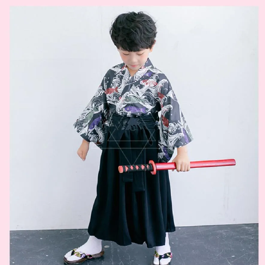 Cosplay Kimono Kids baby Japanese Children Clothing Halloween Samurai boy Teens Bathrobe Coat Y596 | Детская одежда и обувь