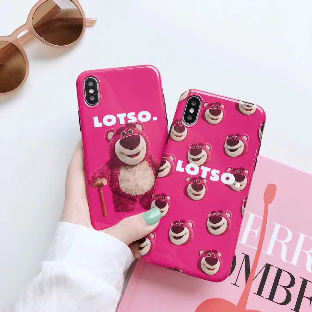 Lotso Toy Story Cute Cartoon Strawberry bear case for Apple iphone X XS Max Xr 8 7 6 6s Plus Glossy silicone doll Cover |