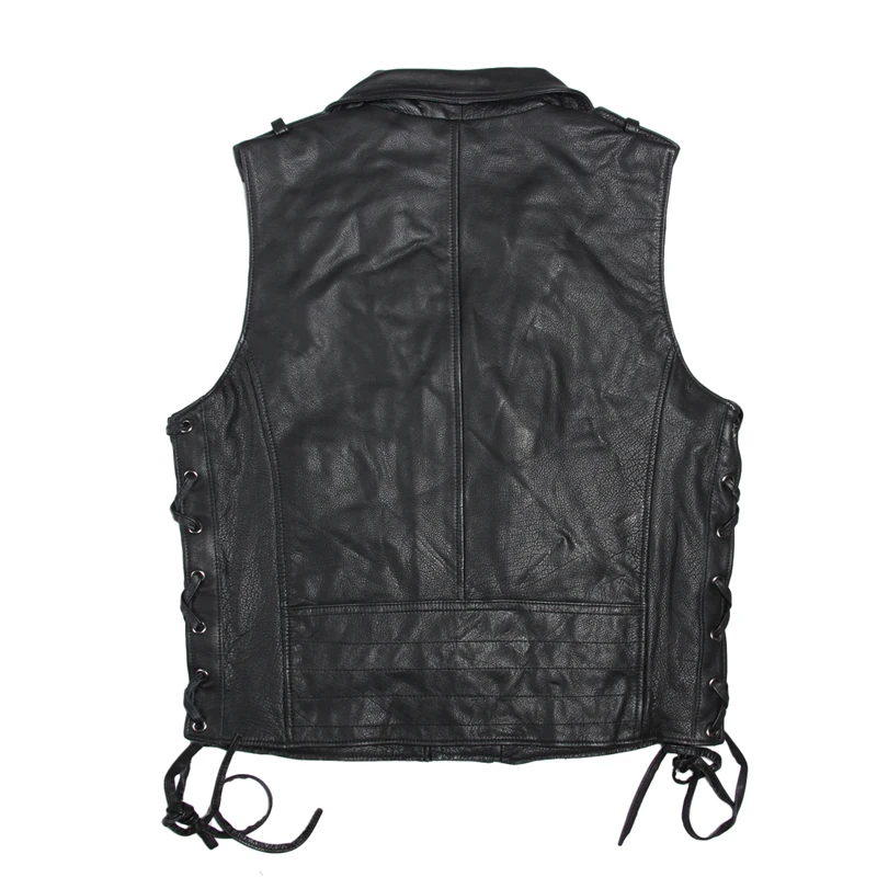 

100% Natural Cowhide Genuine Leather Vest Men Motorcycle Vest Vintage Motorbiker Vest Mens Waistcoat Plus Size 5XL M051
