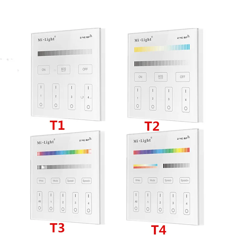 

Mi Light T1 T2 T3 T4 4-зонный умный пульт дистанционного управления для регулировки яркости CCT Регулировка RGB/RGBW RGB + CCT светодиодные лампы/полосы