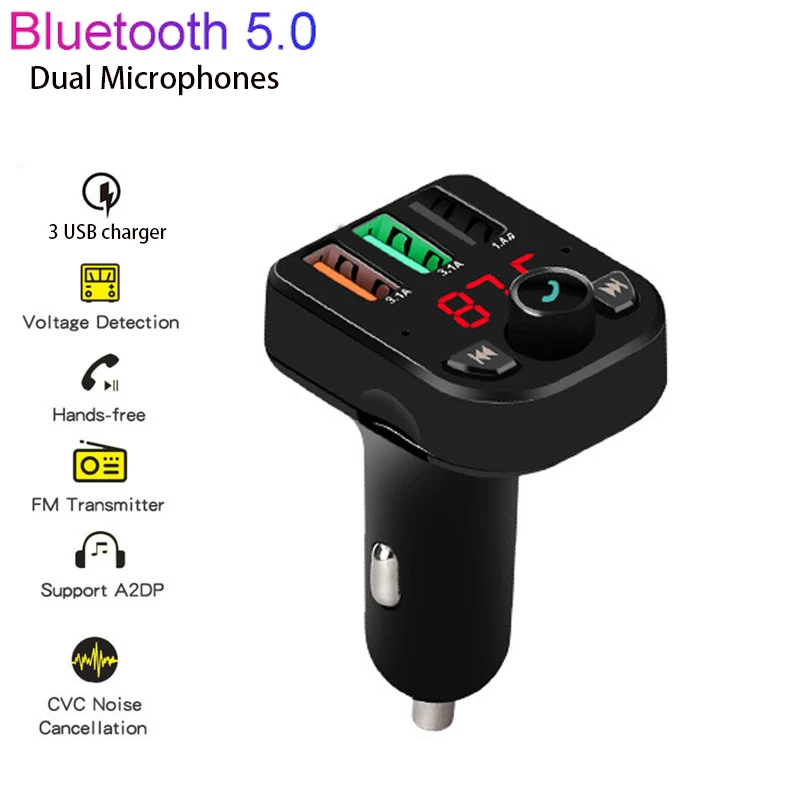 3.1A зарядное устройство кабель Handsfree Car Kit Bluetooth 5 0 беспроводной FM передатчик LCD MP3