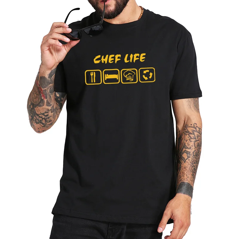 Мужская Повседневная футболка Chef Life из 100% хлопка с повязкой на кухню|Мужские