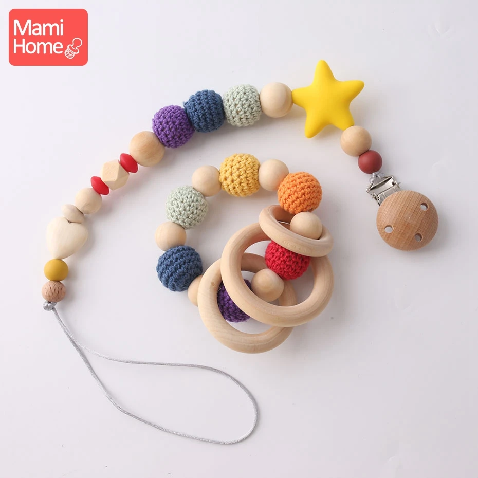 Mamihome 1 комплект цепочка для соски Мультяшные бусины из натурального дерева