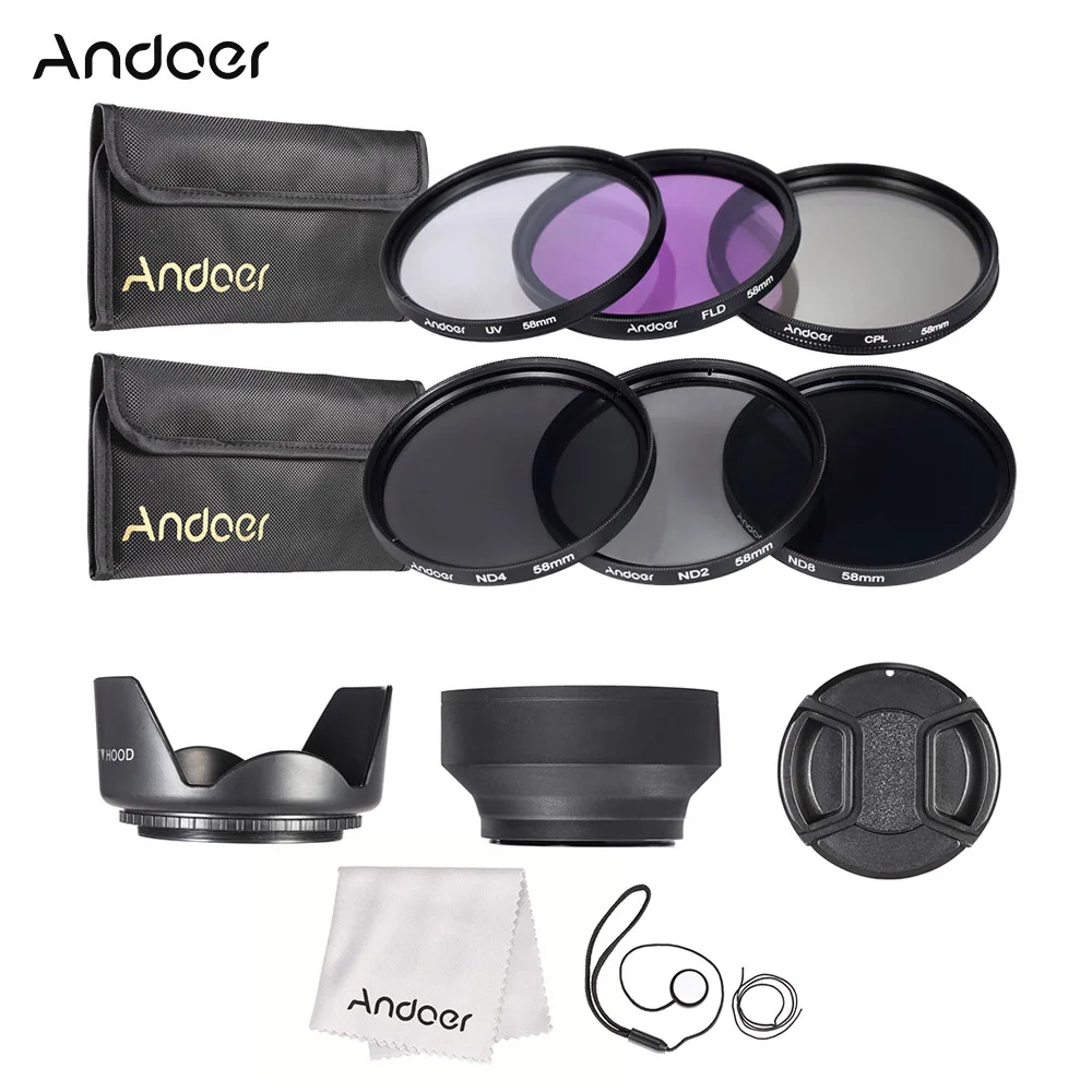 Набор фильтров для объектива Andoer 58 мм UV + CPL FLD ND (ND2 ND4 ND8) с сумкой переноски/крышкой