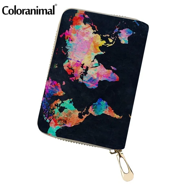 HK1031Z5 Coloranimal, женская и мужская повседневная кожаная сумка для карт, кредитная карта и держатель для ID карт, кошелек для мужчин, 3D Карта мира, принт, ПУ кошелек, кошелек - Цвет: HK1031Z5