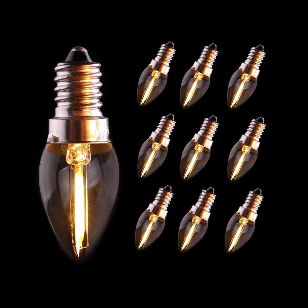 Clear C7 Edison LED Lamp 0.5W Retro Mini Candelabra LED Filament Bulb Warm White 2700K E12 E14 Base Vintage Night Light Dimmable