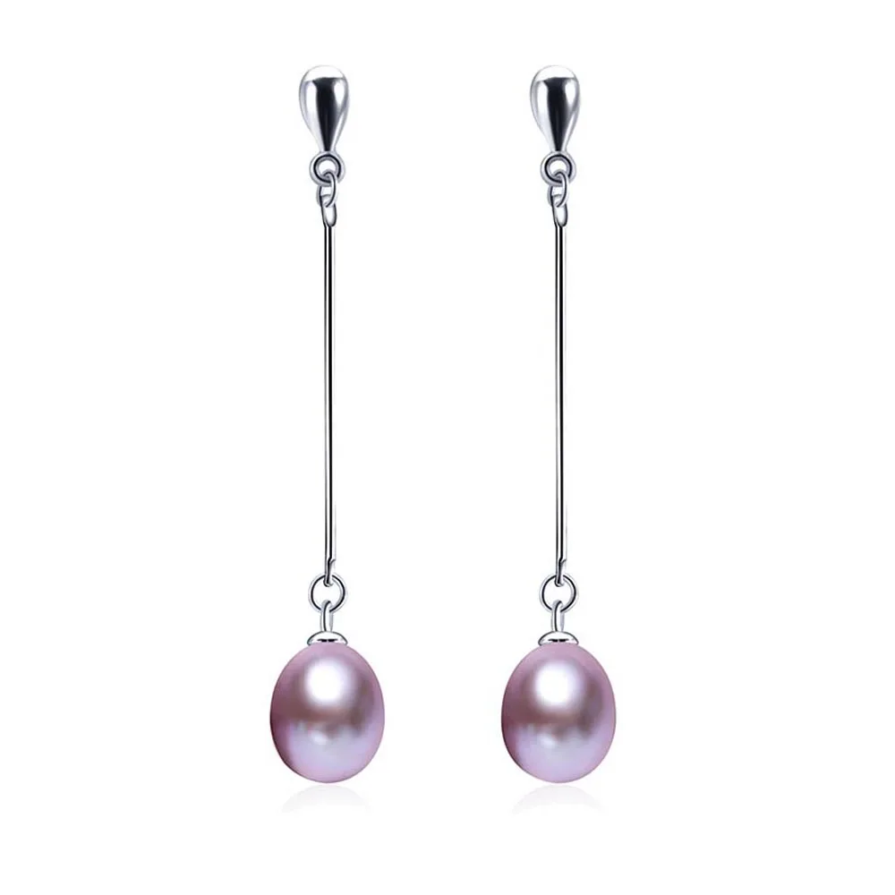Purple Pearl Серьги из настоящего жемчуга для женщин, высокое качество, серебро 925 пробы, длинные серьги из пресноводного жемчуга, ювелирное изделие, Подарочная коробка E001 - Цвет камня: Purple Pearl