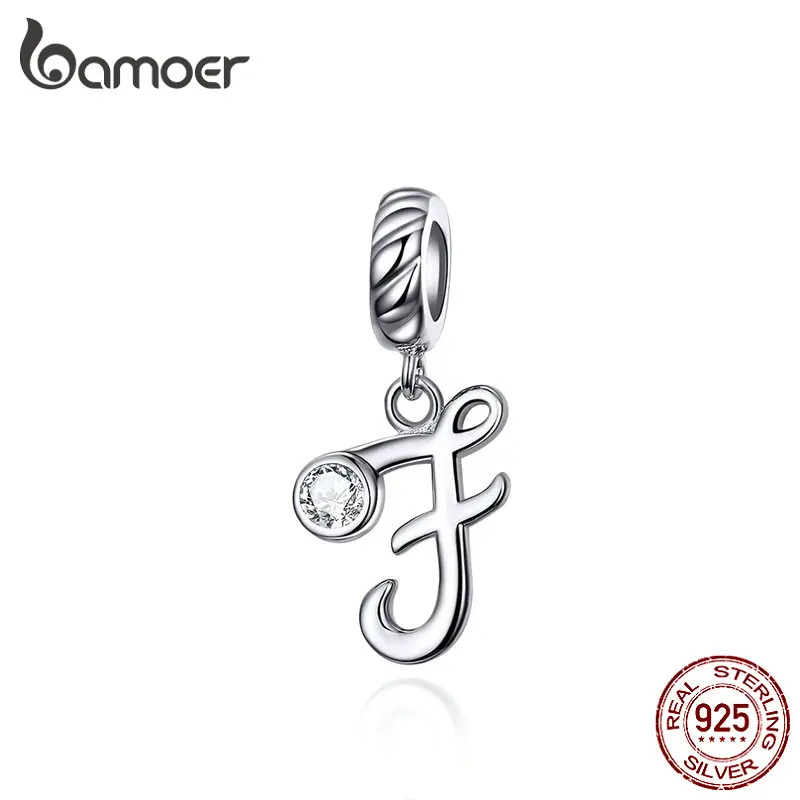 SCC1183-F BAMOER 26 букв Алфавит кулон 925 пробы Серебряный рукописный язык подвески Шарм для браслетов и ожерелья SCC1183 - Цвет камня: SCC1183-F