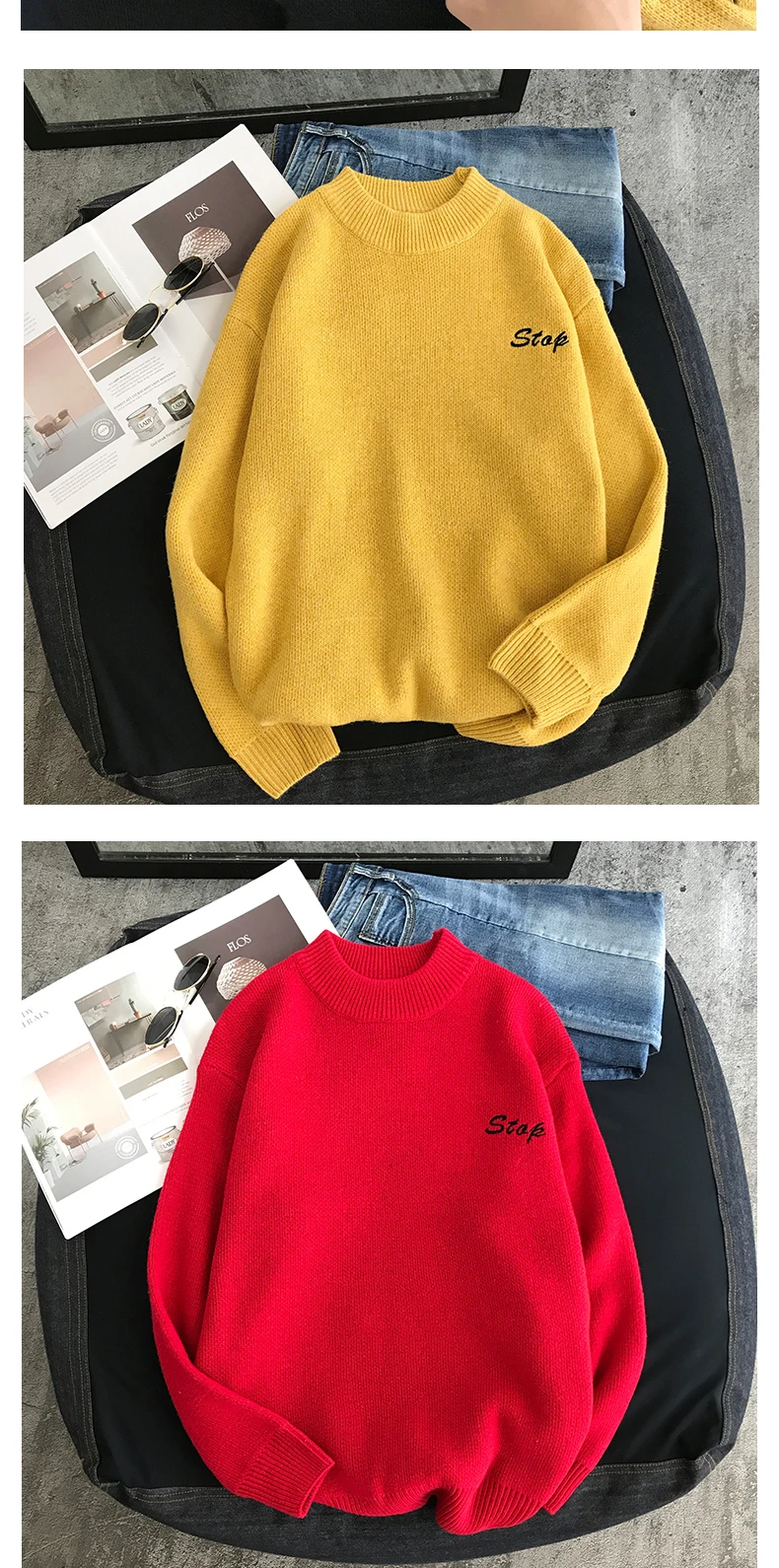 LEGIBLE Men Hip Hop Sweater Mens Autumn Winter Designer Pullover Sweater Male Loose Solid Harajuku Clothing Colorful