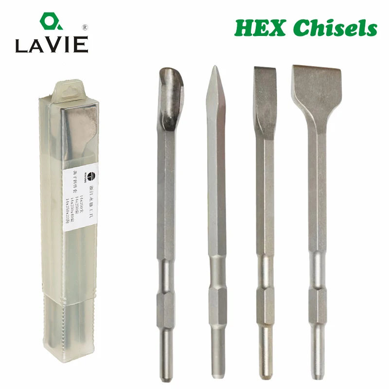 4pcs 17mm HEX Shank 280mm Chisels Set Point Groove Gouge Flat Chisel Electric Hammer Drill Break Concrete Brick Wall Drilling