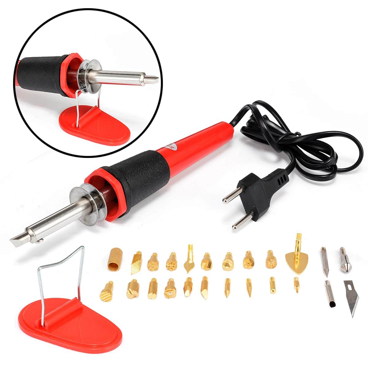 26pcs Wood Burning Soldering Iron Pen Tip Kit Set 220-240V 30W Electric Solder Tool for Leather Embossing Craft EU Plug