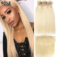 styleicon 613 blonde bundles with frontal brazilian straight hair bundles with frontal closure remy hair weaves with closure