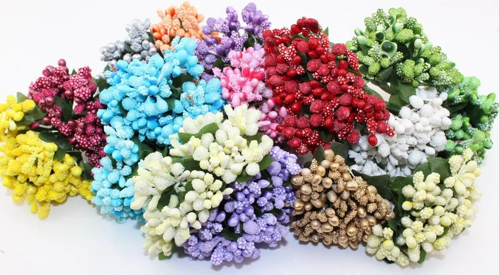 Многоцветный Скрапбукинг цветок листья 12 шт./лот декоративная ягода Stamen свадьба |