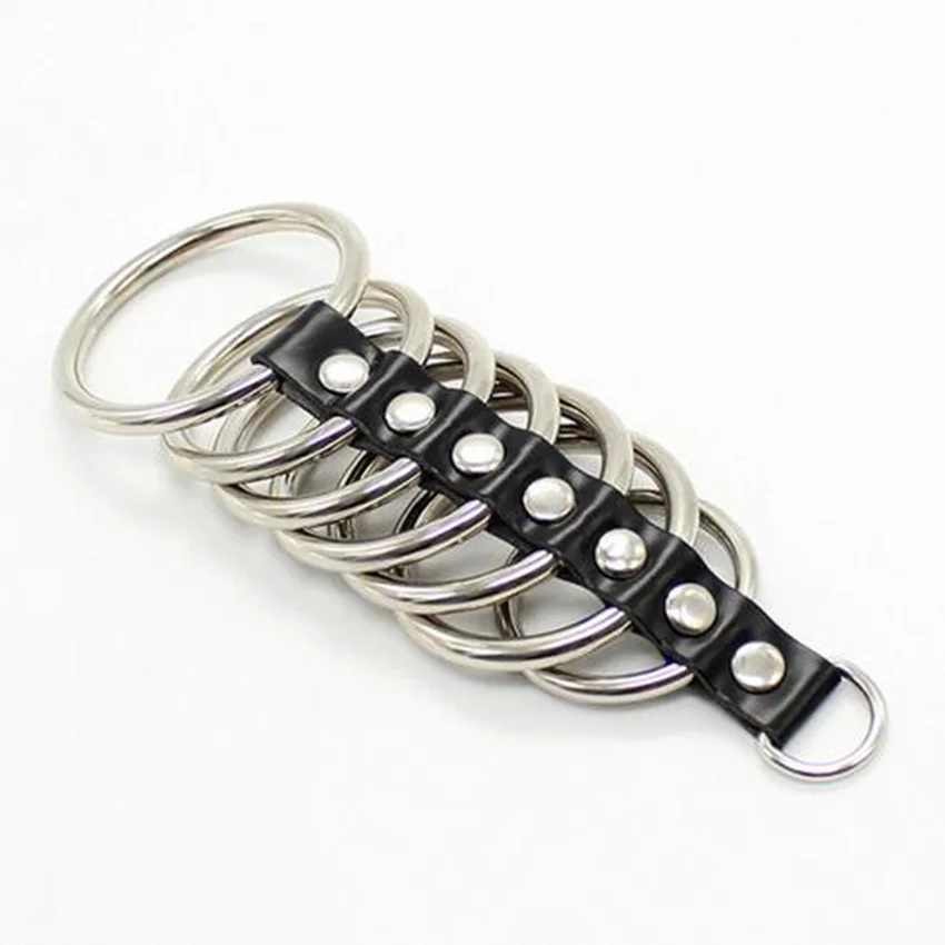 Кожаное кольцо для члена из нержавеющей стали кольца с задержкой времени 7 колец