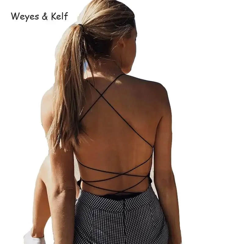 

Женское летнее хлопковое боди Weyes & Kelf, сексуальное черное Бандажное боди, женское черное боди с открытой спиной, 2020