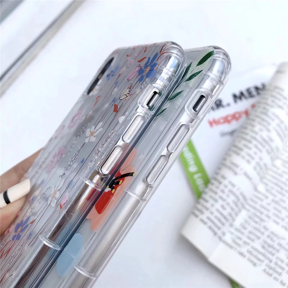 Прозрачный 3D Цветочный анти-осенний воздушный чехол для телефона iPhone 6 S 7 8 Plus XS Max