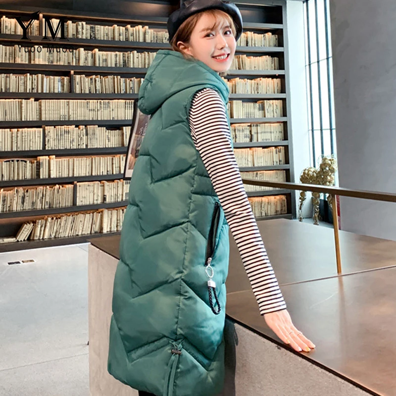 

YuooMuoo Sleeveless Winter Women Jacket Vest 2019 New Windproof Warm Long Cotton Padded Ladies Waistcoat Women Vest Hooded Coat
