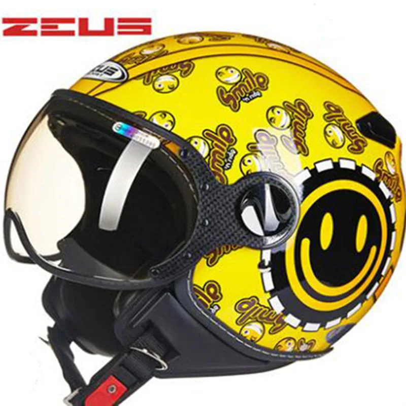 Яркий черный smile ZEUS 3/4 мотоциклетный шлем Chopper с открытым лицом Ретро для