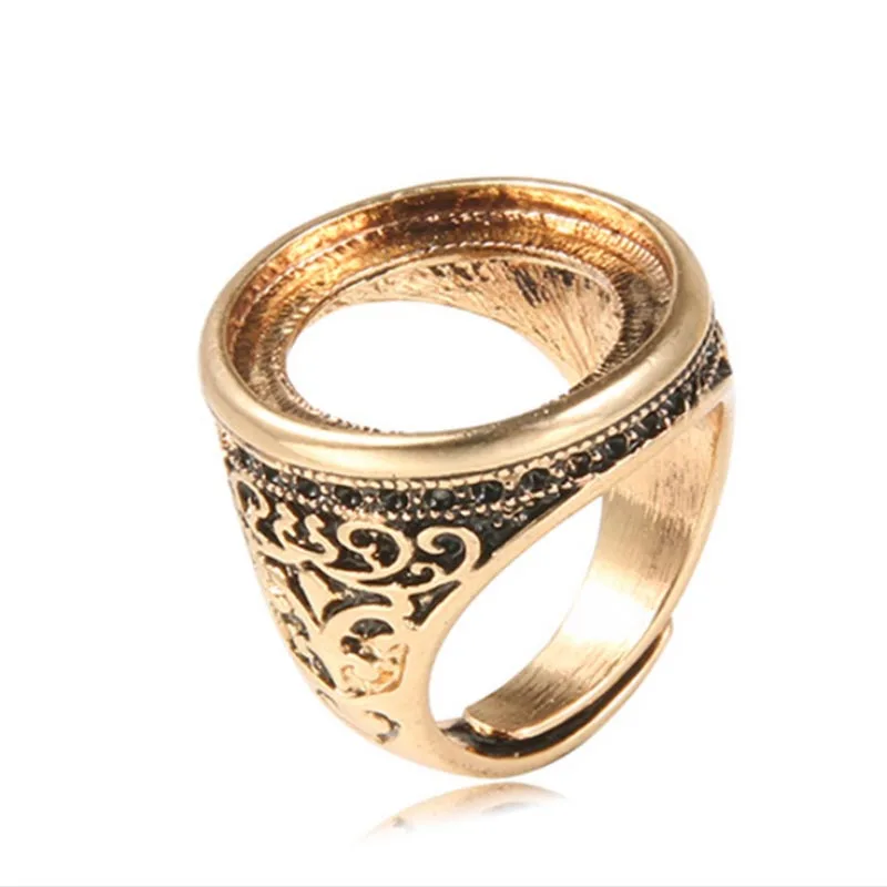 

21*24MM Europe and Ameica Style Vintage Gold Handmade Ring DIY Beeswax Plating Alloy Ring Cobblestone Inlay Ring Blank