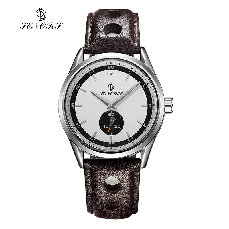 

SENORS Chronograph Men Casual Sports Watch Black Leather Bracelet Quartz Watches Stainless Steel Back Analog