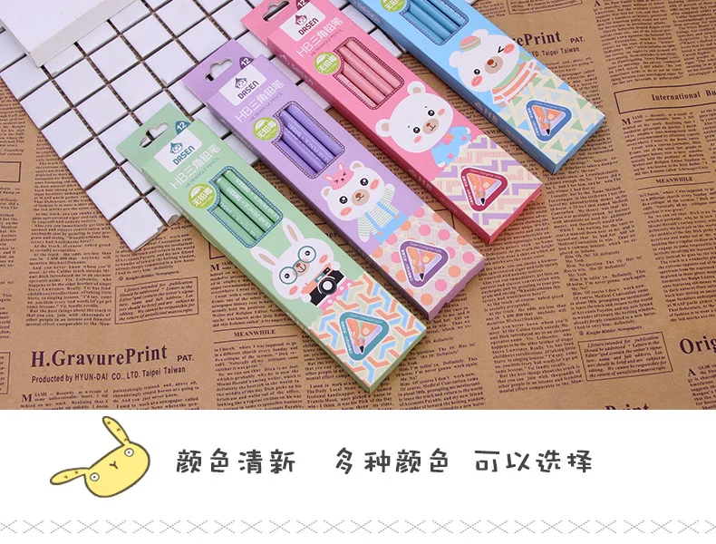 12 шт./компл. HB треугольные карандаши с Сережкой Топ милый мультфильм Kawaii Дети карандаш для записи канцелярский школьный офисный принадлежности
