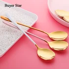 Ложка из нержавеющей стали, 5 цветов, 1 шт., Золотая ложка для мороженого, обеденная посуда, позолоченная десертная ложки для чая и кофе