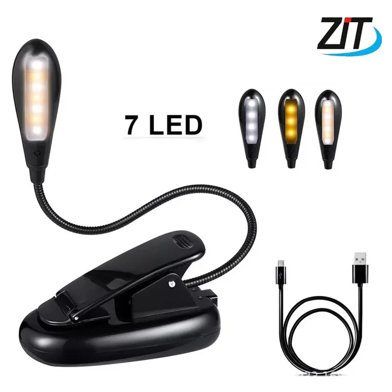 7 светодио дный LED Клип тип лампа для чтения с USB Перезаряжаемые двойной свет