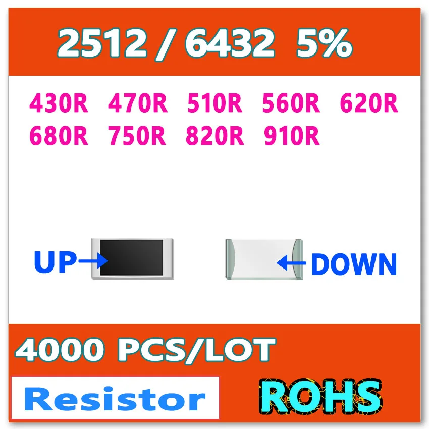 JASNPROSMA 2512 J 5% 4000 шт. 430R 470R 510R 560R 620R 680R 750R 820R 910R высококачественный smd 6432 Ом резистор |