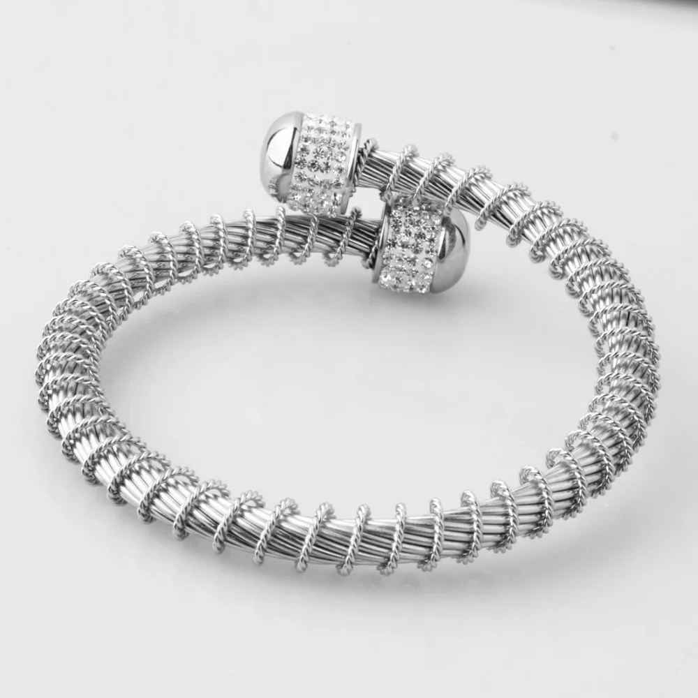 Fashion Rhinestion 316L Stainless Steel Silver Or Gold Wire Twisted Chain Open End Cuff Bangle Mens Womens Bracelet 45G | Украшения и