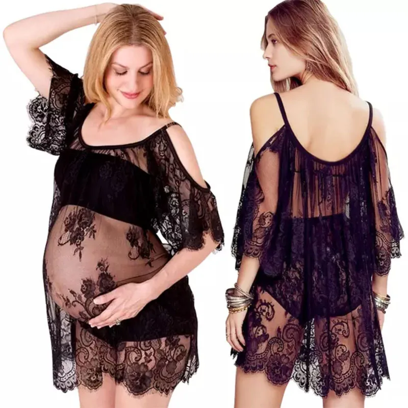 Распродажа Белый Черный реквизит для беременных сексуальное кружевное платье