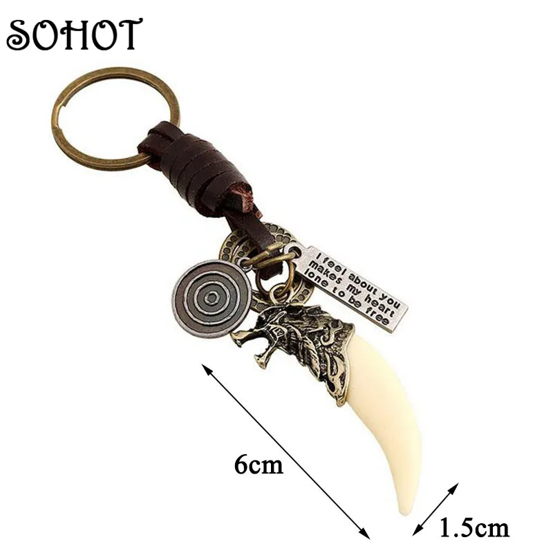 SOHOT Мужская Античная бронзовая подвеска волчий Клык винтажный брелок для ключей