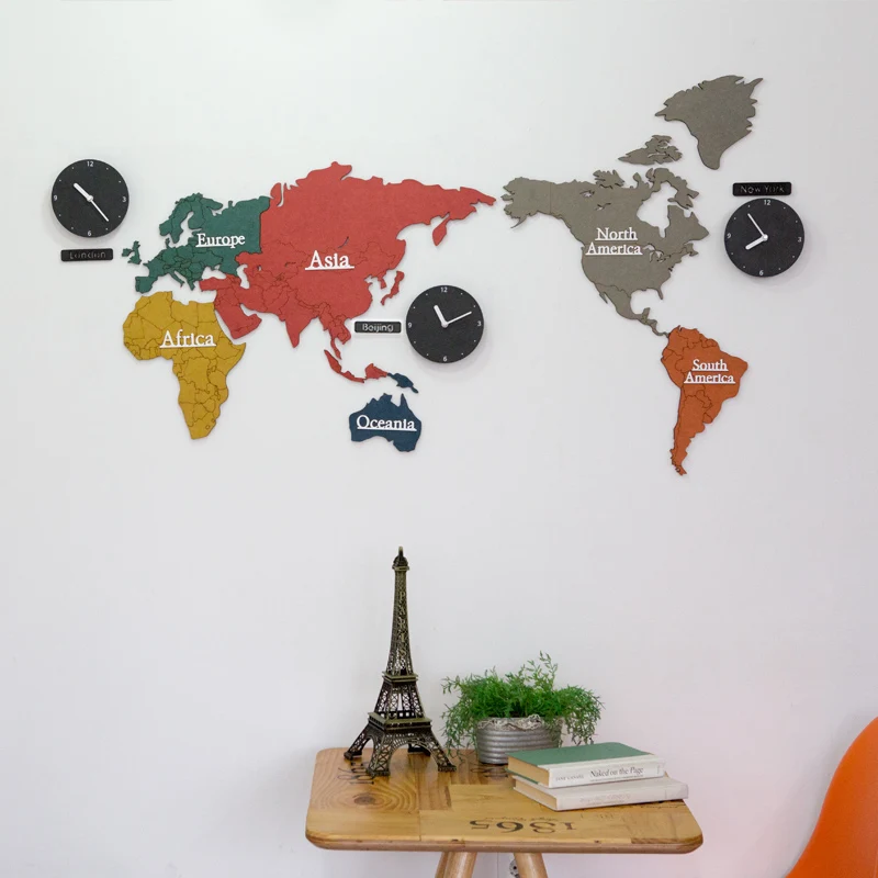 Карта мира цветные настенные часы для дома школы конференц-зала наклейки