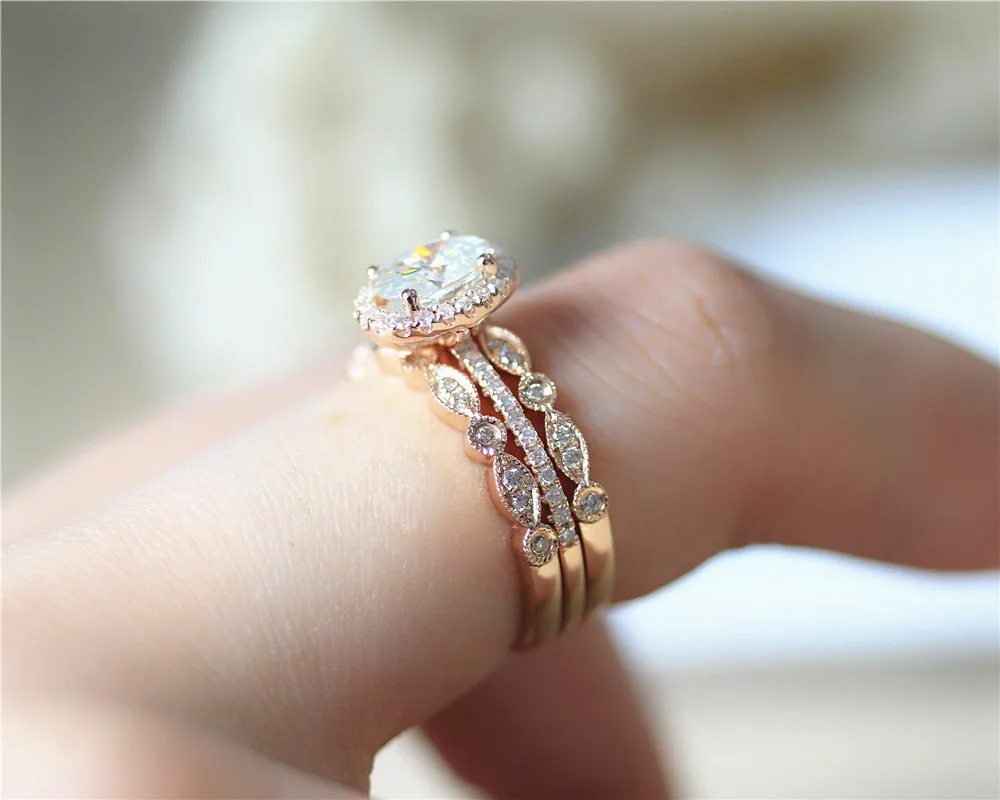 DUPUY 14K набор обручальных колец из розового золота 6*8 мм OvalCut Forever классическое