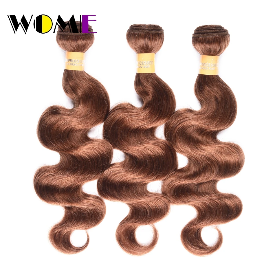 Wome Color 30 Bundles Indian Body Wave Human Hair Extension 3PC #30 Non Remy Free Shipping | Шиньоны и парики