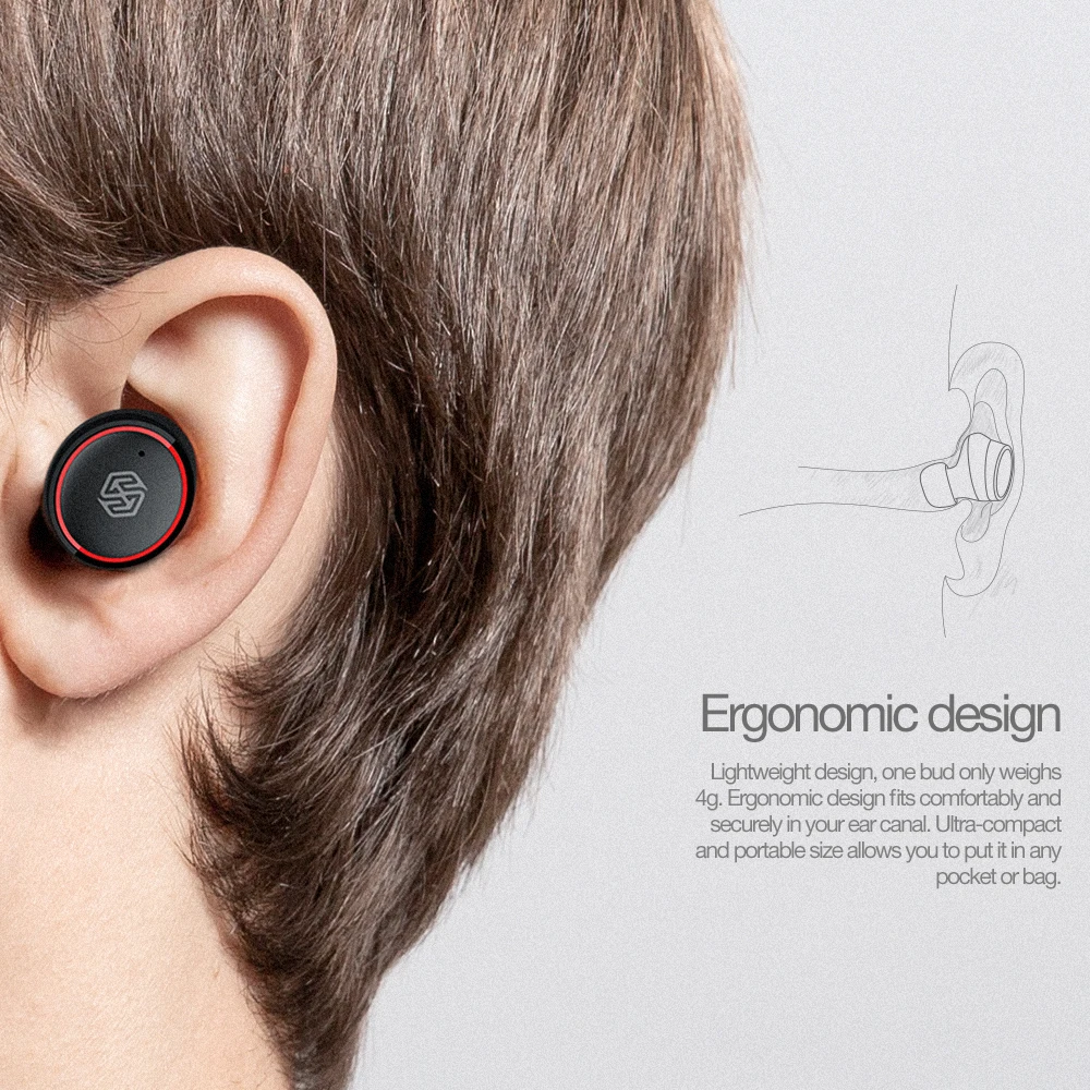 NILLKIN наушники-вкладыши TWS с 5,0 Bluetooth наушники 3D стерео беспроводные наушники с микрофоном, IPX4 в соответствии со стандартом водонепроницаемости Handsfree с зарядный чехол