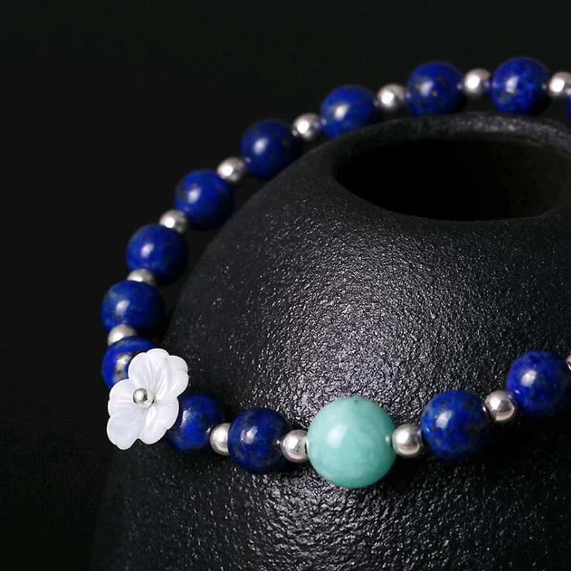 Handmade Blue Natural Lapis Amazonite Gemstone Bracelets for Women 925 Sterling Silver Beads Bracelet Ladies Fine Jewelry YBR067
