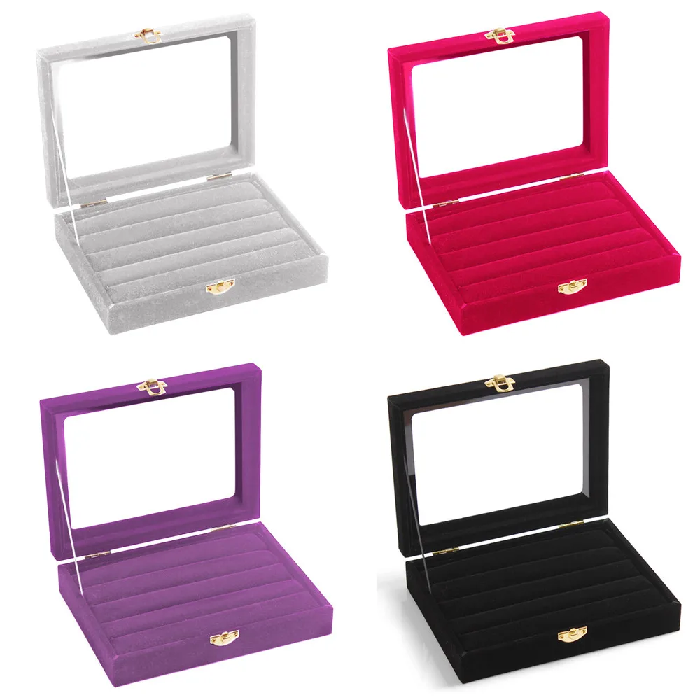 Бархатное стекло Ювелирное кольцо дисплей органайзер чехол держатель для