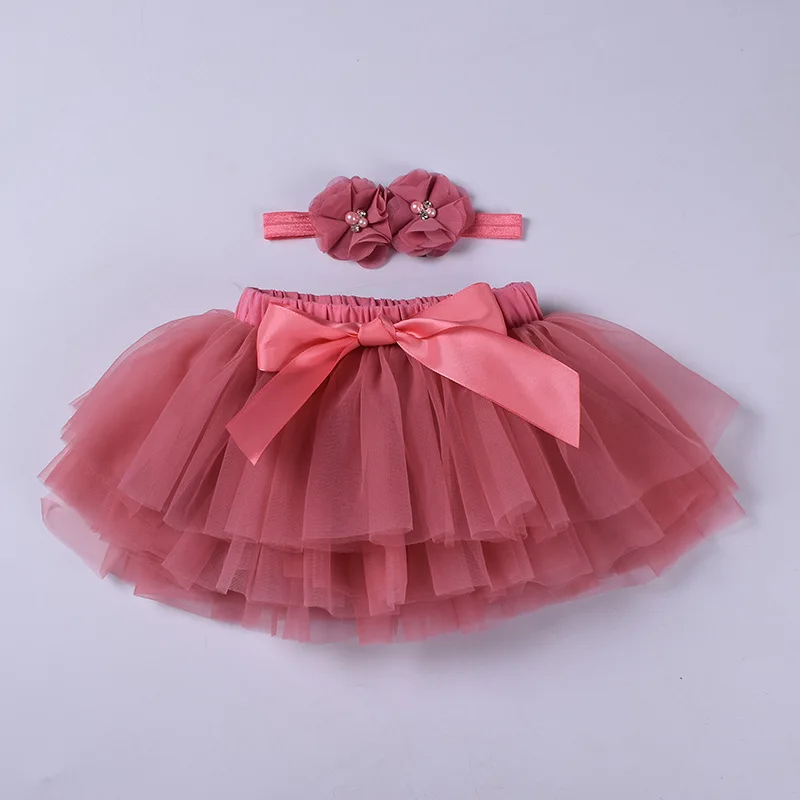 Watermelon red Юбка-пачка для маленьких девочек фатиновые штаны для младенца, юбка-пачка для новорожденных, комплект из 2 предметов, короткие юбки и повязка на голову с цветами, праздничная одежда - Цвет: Watermelon red