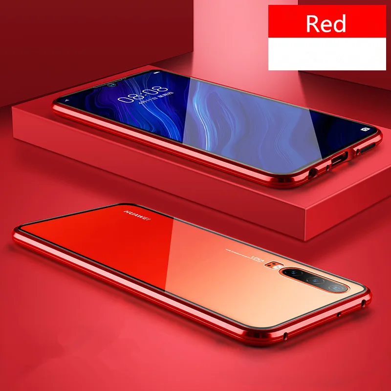 Red Роскошный двухсторонний передний задний прозрачный стеклянный металлический магнитный чехол для Xiaomi Redmi Note 7 360 градусов полное покрытие для Redmi K20 Pro - Цвет: Red